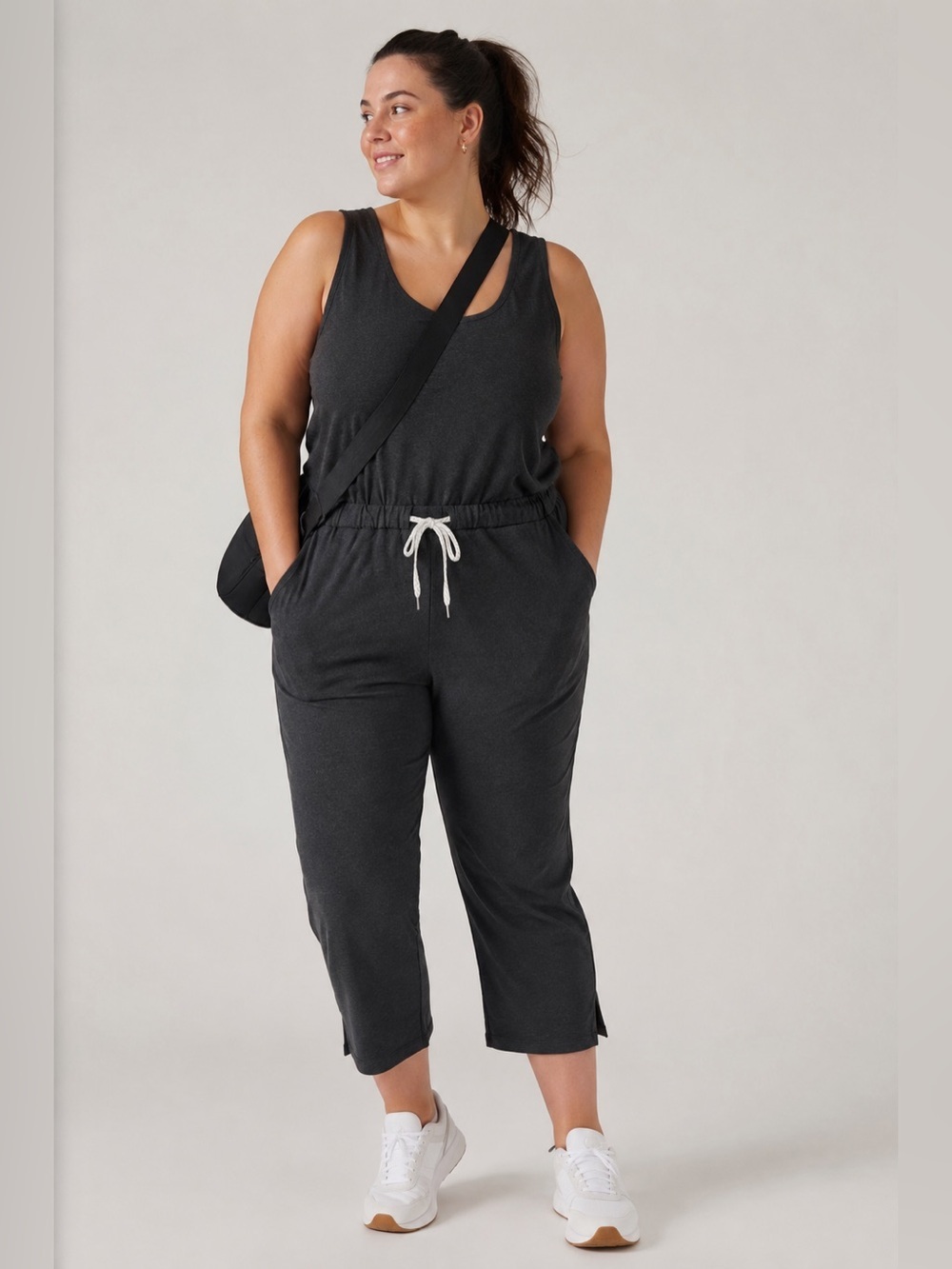 Zella Womens Gwen Jumpsuit Plus Sz 1X Gray Tencel Sleeveless Athleisure Romper